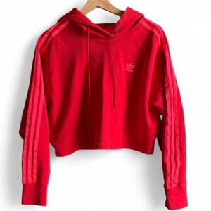 Adidas Cropped Red Hoodie with pink Stripes